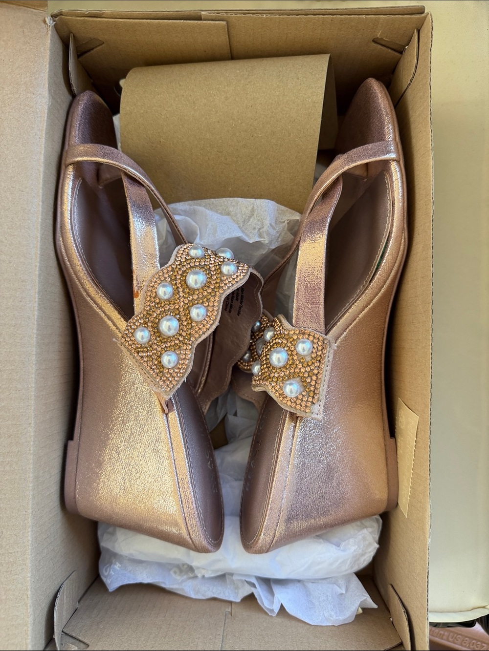 Kenneth Cole Rose-Gold Pearl Bow Slingback Heels